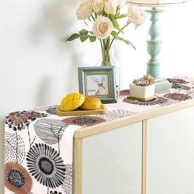 Produktbild von DigiRigi® Tischläufer waschbar 32 x 180 cm, Baumwoll‑Leinen, Blumenmuster Vintage, 1 Stück, für 4–6 Personen, Landhaus‑Deko für Esszimmer & Küche