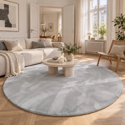 Produktbild von Luxus Super Soft Kunstfellteppich Pearl Grau Rund, Größe:200 cm Rund