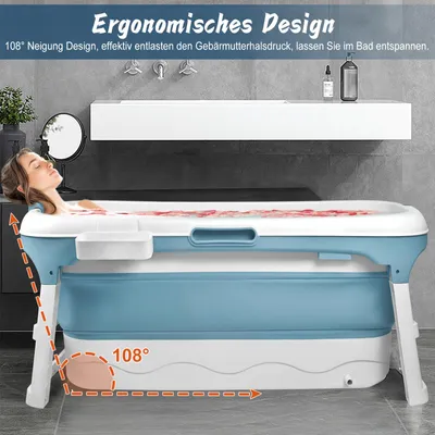 Obrázok produktu pre XINZI Skladacia vaňa 128*62*52cm Prenosná vaňa Skladacia vaňa s mydlovým košom, vankúšom na krk, odnímateľným krytom pre deti, dospelých, domáce zvieratá