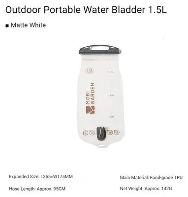 Produktbild von Outdoor Trinkblase - 1,5 l faltbarer Wasserbeutel - Lebensmittelechtes TPU - Große Öffnung - Für Fahrrad, Reise und Camping
