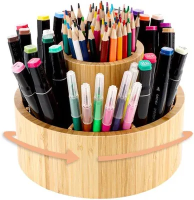 Immagine prodotto di Portapenne girevole in bambù per bambini, organizer da ufficio