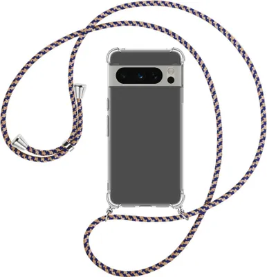 Produktbild von Handykette Backcover-Schutzhülle mit Band (Metall silberfarben) für Google Pixel 8 Pro (6.7'') - blau+beige