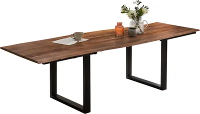 Produktbild von Esstisch Baumkante Akazie nuss 120(200)x90 Ansteckplatten schwarz PAULO