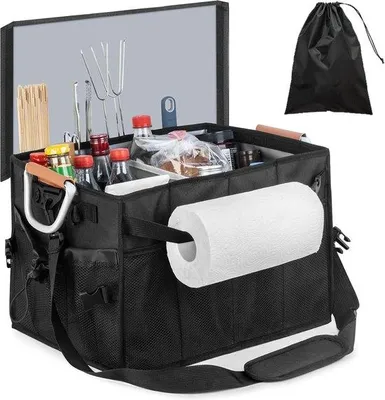 Produktbild von Famanu BBQ-Caddy mit Papierhandtuchhalter - Faltbare Camping- und Picknickcaddy