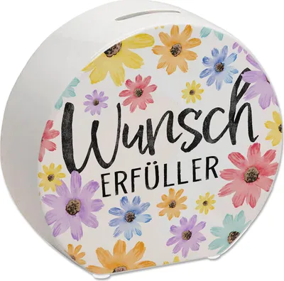 Produktbild von Blumen Spardose mit Spruch Wunscherfüller