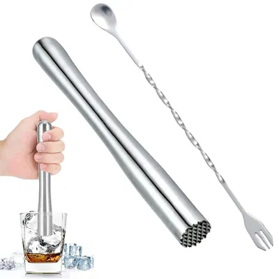 Cocktail Muddler Set aus Edelstahl, 2-teilig, mit Barlöffel