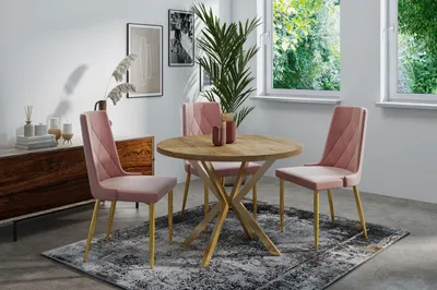 Produktbild von Runder Ausziehbarer Esstisch mit Goldenen X-Gestell Beinen - ⌀ 120-200 cm - Loft Industriell Design - für 8-12 Personen - Braun