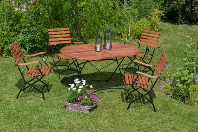 Produktbild von Merxx 5tlg. Schlossgarten Gartenmöbelset - 4 Sessel, 1 Tisch - Farbe: braun - Maße: Sessel: 60 x 57x 85 Tisch: 140x90x75; 4x 24241-217 + 1x 24242-217