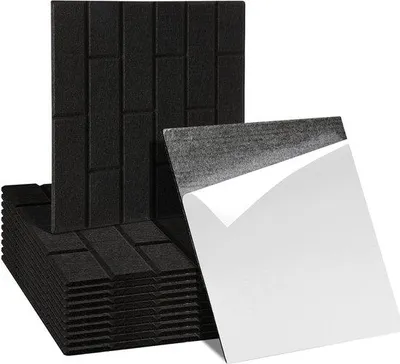 Immagine prodotto di 12 pannelli acustici quadrati autoadesivi per pareti, pannelli acustici per l'isolamento acustico, tessuto non tessuto nero