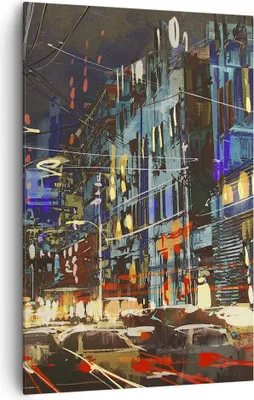 Produktbild von Bild auf Leinwand - Leinwandbild - Einteilig - Stadt Nacht Straße - 80x120cm - Wand Bild - Wanddeko - Wandbilder - Leinwanddruck - Wanddekoration - Leinwand bilder - Wandbild - PA80x120-3787