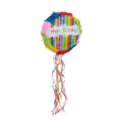 Obrázok produktu pre Relaxdays Pinata k narodeninám „Happy Birthday“, narodeninová pinata na vlastné naplnenie, detská pinata, š x h: 32 x 9 cm, farebná