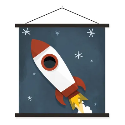 Produktbild von MuchoWow® Textilposter Illustration - Rakete - Kinder 60x60 cm mit schwarzem Rahmen - Posteraufhänger