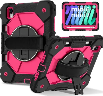 Obrázek produktu pro Pouzdro pro iPad mini 2024/iPad mini 2021, pouzdro na tablet s 360° otočným popruhem na ruku a stojánkem černé Růžový