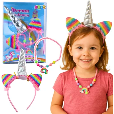 Produktbild von LeanToys Einhorn-Set bestehend aus Haarreif, Ohren, Horn, Halskette & bunten Accessoires