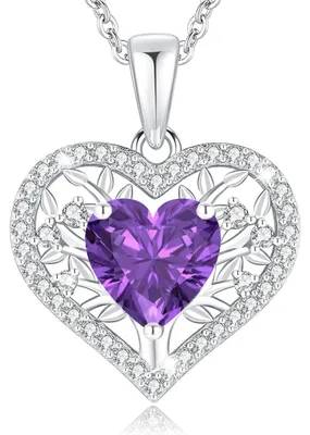 Produktbild von Halskette Lebensbaum Herz Geburtsstein 925 Sterling Silber Damen 45+5cm