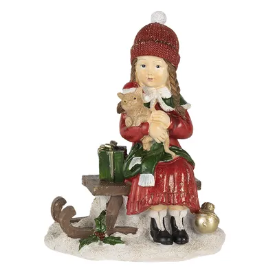 Image de Clayre & Eef Figurine enfant 14x9x18 cm rouge vert Polyrésine