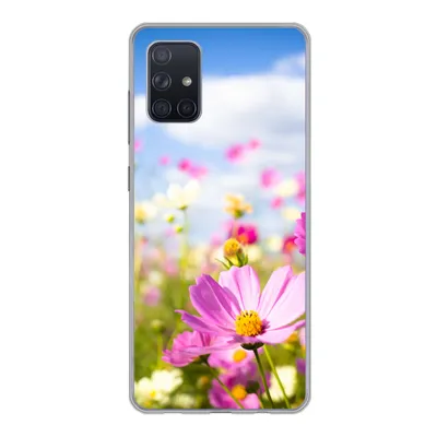 Produktbild von MuchoWow® Handyhülle Schutzhülle Hülle für Samsung Galaxy A51 Blumen - Wiese - Lila - Gras - Weiß - Wolken - Blau Silikon Softcase Handy Hülle - Schutzabdeckung