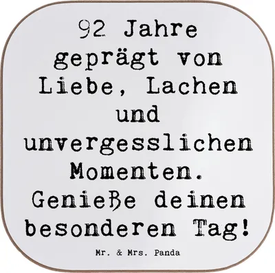 Produktbild von Mr. & Mrs. Panda Untersetzer für Gläser Spruch 92. Geburtstag - Weiß - Geschenk, Tasse, Erinnerungen feiern, Coaster, Happy Birthday, 92 Jahre, bieruntersetzer, Jubiläum