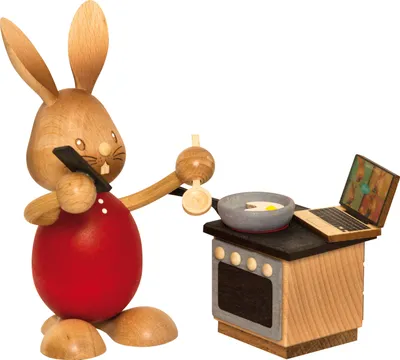 Produktbild von Drechslerei Kuhnert - Dekofigur Ostern Stupsi im Homeoffice - Größe ca. 11cm - 52237