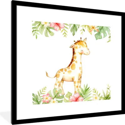 Produktbild von MuchoWow® MuchoWow® Gerahmtes Poster Giraffe - Aquarell - Dschungel 40x40 cm - Poster mit zchwarzem Bilderrahmen - Poster - Plakat im Rahmen