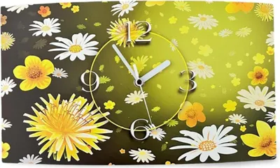 Immagine prodotto di orologio da parete giallo bianco fiori design orologio da parete moderno design silenzioso senza ticchettio dixtime 3DS-0106
