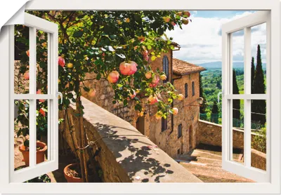Produktbild von ARTland Poster Rosen auf Balkon Toskana, weiß Größe: 100x70 cm