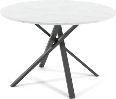 Produktbild von Runder Tisch Ø110 cm mit melaminbeschichteter und gekreuztem Metallgestell – modernes, stabiles und vielseitiges Design für Küche, Esszimmer und Büro – CARLO – Weißer Marmor