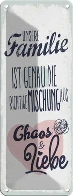 Produktbild von vianmo Blechschild 27x10 cm Unsere Familie Chaos Liebe Herz Spruch Zitat