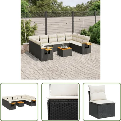 Produktbild von The Living Store 10-tlg. Garten-Sofagarnitur mit Kissen Schwarz Poly Rattan