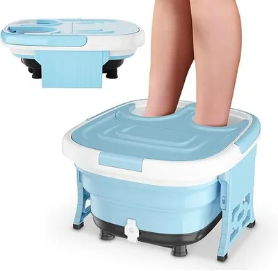 Imagen del producto de Masajeador de pies plegable, bañera de pies con masaje y calefacción, bañera de pies eléctrica con masaje y control remoto, temperatura de 36-48°C, temporizador de 10-60 minutos, masajeador de pies con burbujas para aliviar el estrés (azul)