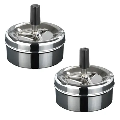 Produktbild von 2er Set Drehaschenbecher Edelstahl Aschenbecher Windaschenbecher 9 x 5 cm Drehascher Sturmaschenbecher Wind Ascher