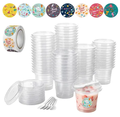 50 Kunststoff-Dessertgläser 180 ml mit Deckel, transparent