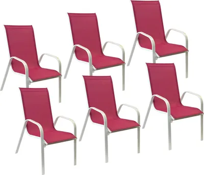Produktbild von 6erSet MARBELLA Stühle aus rosa Textilene - weißes Aluminium