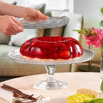 Image de Pasabahce plateau à gâteau en verre sur pied transparent 32 cm de diamètre