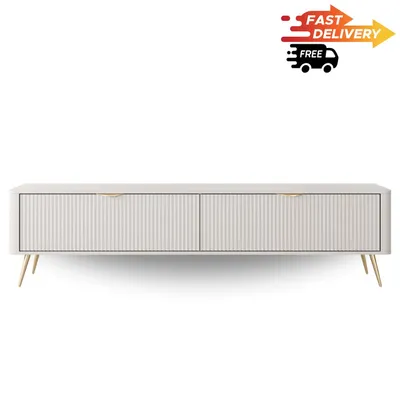 Produktbild von TV Schrank Lisse Typ E – Beige mit Rillenfronten, Goldgriffen & Metallfüßen