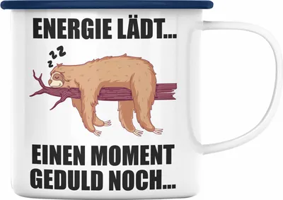Produktbild von Trendation - Faultier Emaille Tasse mit Spruch Geschenk Arbeitskollege Kollege Emaille Emaille Tasse Frauen Männer (Blau)