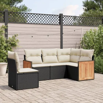Produktbild von 5-tlg. Garten-Sofagarnitur mit Kissen Schwarz Poly Rattan 3260054