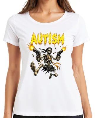 Obrázok produktu pre Tričko s potlačou "AUTISM", "Skelett", "Flammen", "Revolver", "Feuer", "Lustig", "Statement", "Sarkasmus", biela farba, veľkosť M