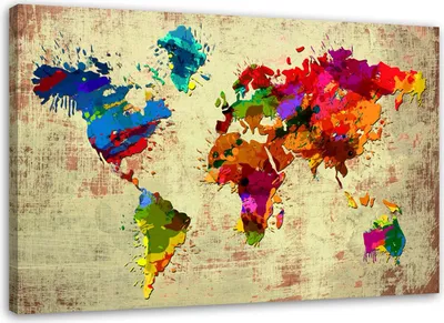 Produktbild von Leinwandbild farbige weltkarte 120x80 cm Feeby farbe wandbild bereit zum aufhängen