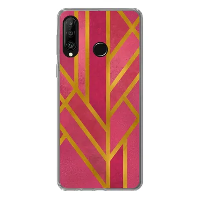 Produktbild von MuchoWow® Handyhülle Schutzhülle Hülle für Huawei P30 Lite Gold - Rosa - Geometrisch Silikon Softcase Handy Hülle - Handyhülle