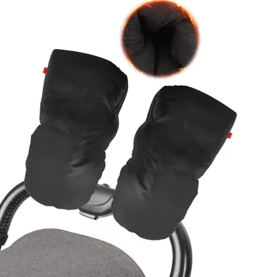 Produktbild von Handwärmer für Kinderwagen, Handschuhe Wasserdicht Winddicht Warme, Kinderwagen Griff Handmuff, Schwarz Kinderwagenmuff Plüsch Innenseite