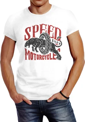 Produktbild von Herren T-Shirt Motorrad Biker Vintage Retro Slim Fit Neverless® weiß S