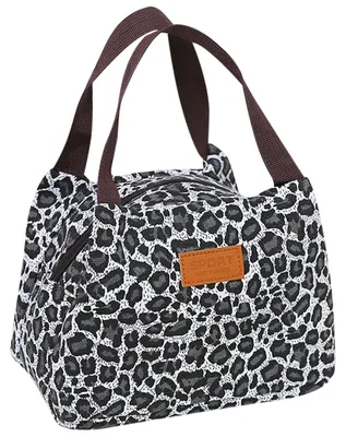 Lunchtas, wiederverwendbar, 22x16x15 cm, Leopardenmuster, Schwarz