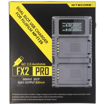 Produktbild von Nitecore FX2 PRO USB Ladegerät, Ladegerät für Fujifilm NP-T125 Akku, passend für Fuji GFX 50S, GFX 50R Kameras