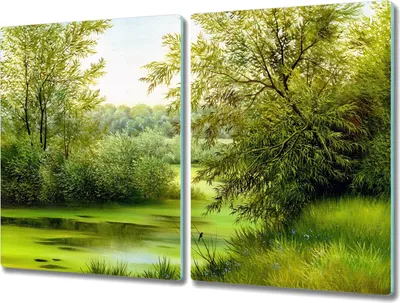 Produktbild von Coloray Schneidebrett Herdabdeckplatte 2x40x52 cm Kochplattenabdeckung Hackbrett Küchenbrett - Bäume Fluss Natur