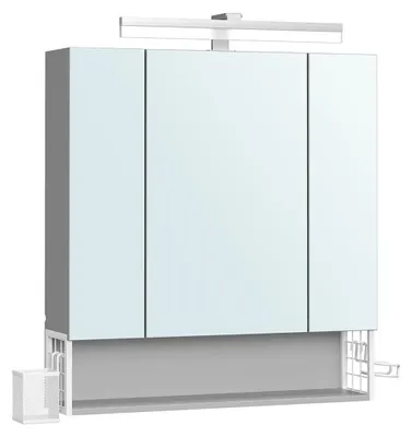 Image de Armoire de salle de bain avec espace de rangement – Miroir en verre et métal, structure en MDF – Dimensions : 16,5 x 70 x 75 cm