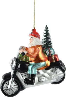 Produktbild von Christbaumschmuck Glas 12,6cm Weihnachtsmann auf Motorrad Figur Bunt