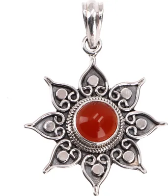 Produktbild von Ethno Silberanhänger, Brasilianischer Sonnenanhänger - Karneol, Rot, SterlingSilber, Anhänger & Amulette aus Silber