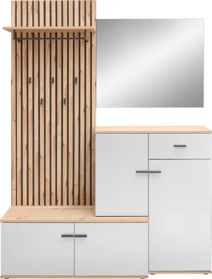 Produktbild von Kompaktgarderobe COMO in weiß / Artisan Eiche Nb., (BxHxT) 148x199x38 cm