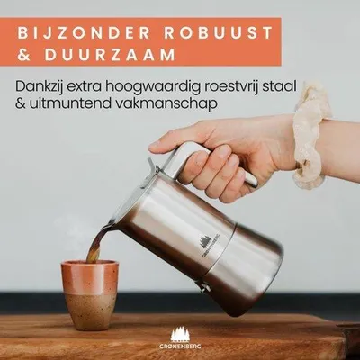 Productafbeelding van Espresso Maker inductie 6 kopjes (300 ml) + reductiezeef I Roestvrij staal (rvs) Espressopot I Espressopotje aluminiumvrij I Italiaans koffiezetapparaat